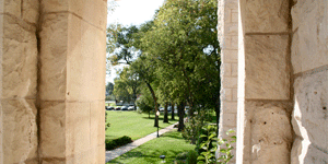 Students can study on the steps of Cooper Hall and enjoy looking out over the college campus