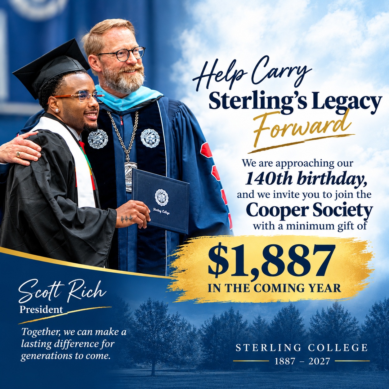 Man dressed in academic regalia looking forward with promotional text on the image Man dressed in academic regalia looking forward with promotional text on the image