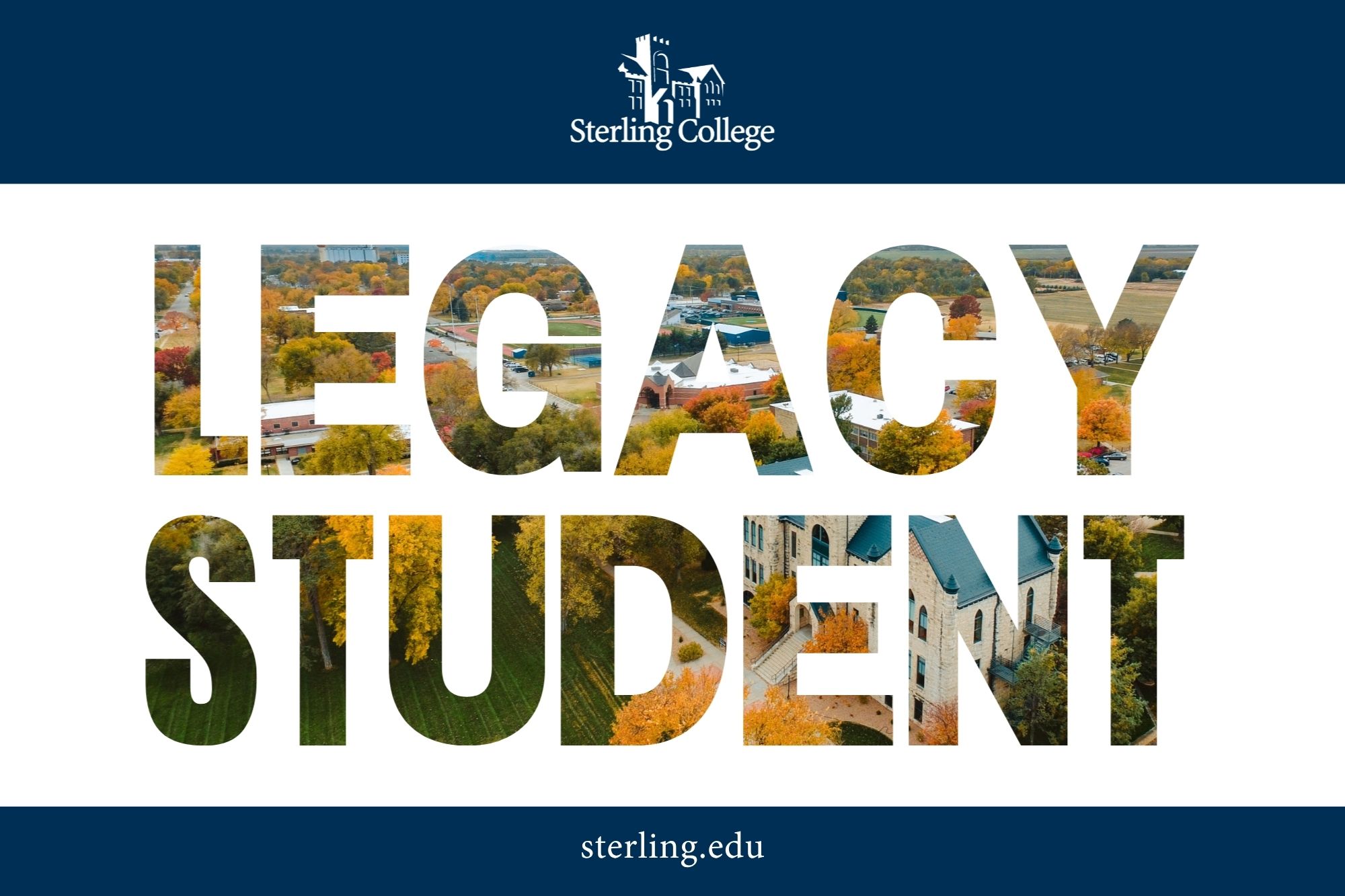 Legacy Student Promotion with text overlaid on top of a drone photo of campus Legacy Student Promotion with text overlaid on top of a drone photo of campus