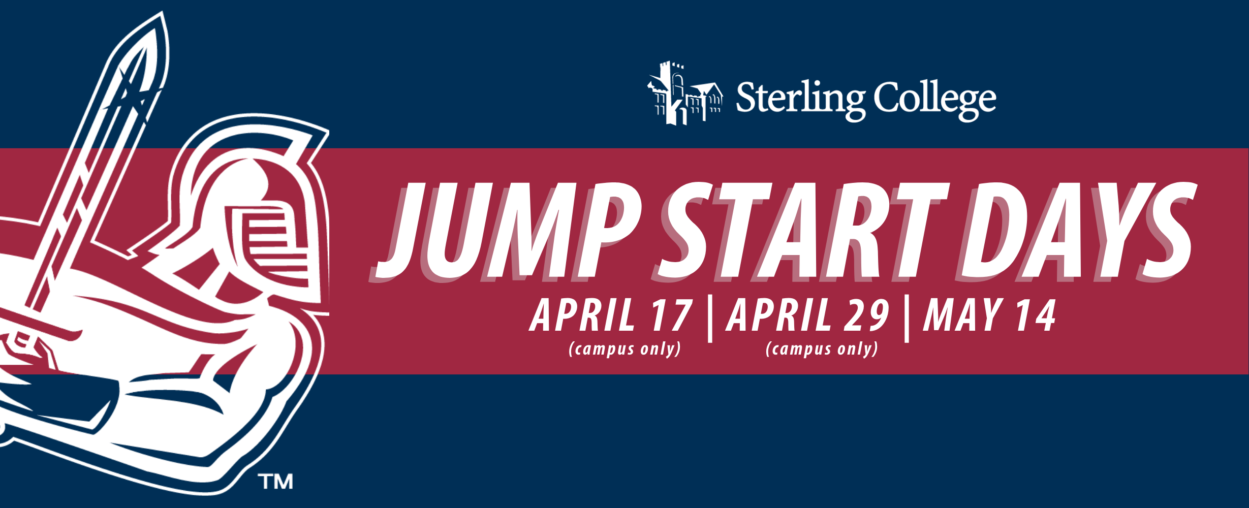 Warrior mascot logo looking into right side of the screen that presents the Jump Start dates