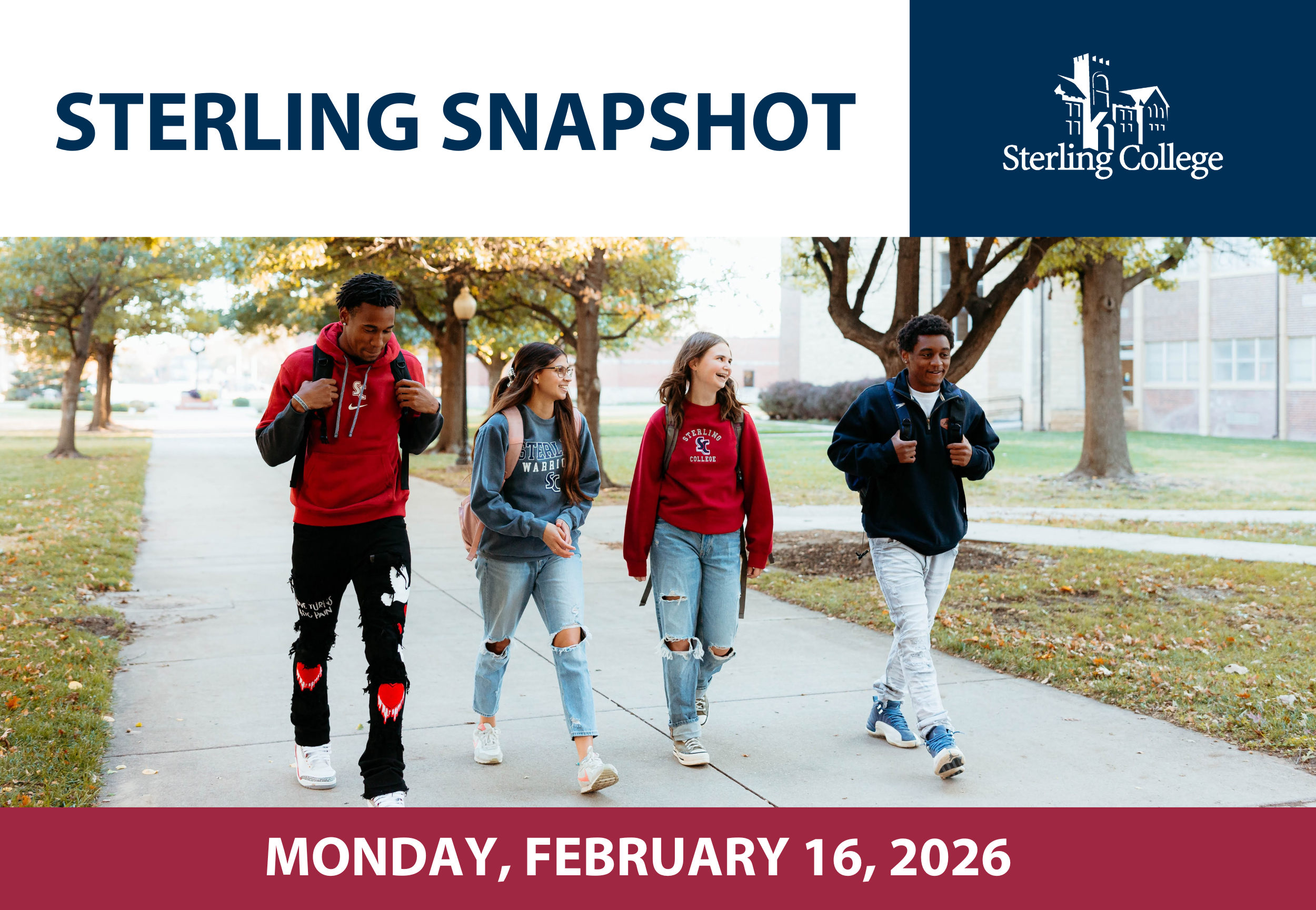 Sterling College Snapshot Days promotion with students walking on a sidewalk