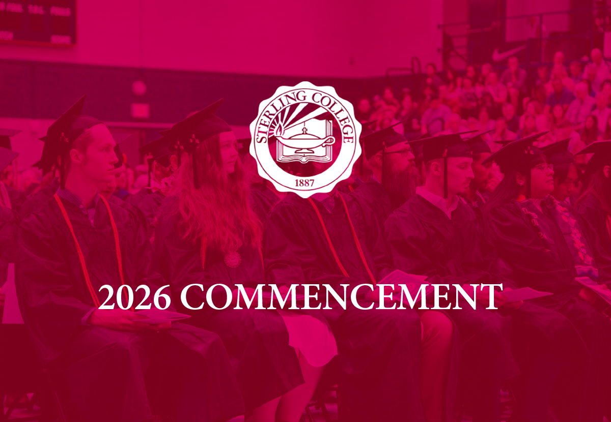 Promotion for Commencement with graduates seated and the text 2026 Commencement overlaid on top