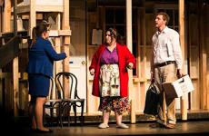 Sterling College students Courtney Swanson, Katie O’Brien and Will Dutton rehearse for “Noises Off,” the farcical comedy that includes slapstick comedy, missed cues, friction between actors, vanishing props, a lot of door slamming and flying sardines. Sterling College students Courtney Swanson, Katie O’Brien and Will Dutton rehearse for “Noises Off,” the farcical comedy that includes slapstick comedy, missed cues, friction between actors, vanishing props, a lot of door slamming and flying sardines.