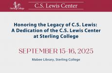 Sterling College to host Service of Dedication for C.S. Lewis Center on Sept. 15 - Fall 2025.jpg Text on a red and white backdrop