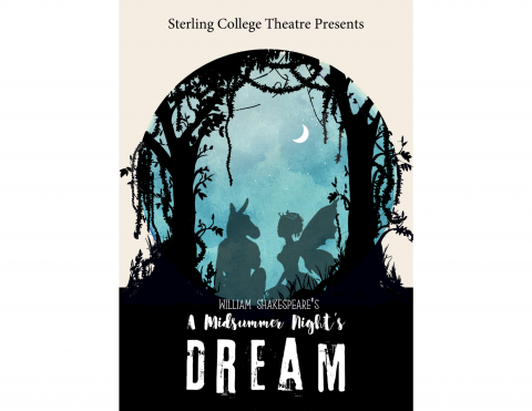 Theatre poster featuring a moon and characters