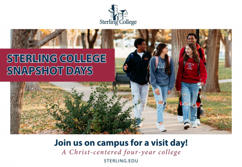 Sterling College Snapshot Days promotion with students walking on a sidewalk Sterling College Snapshot Days promotion with students walking on a sidewalk