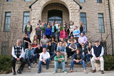 The Sterling College Chorale on the steps of Cooper Hall on the Sterling College campus before leaving on tour.