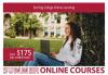 Promotion for summer classes featuring a girl under a tree working on a laptop